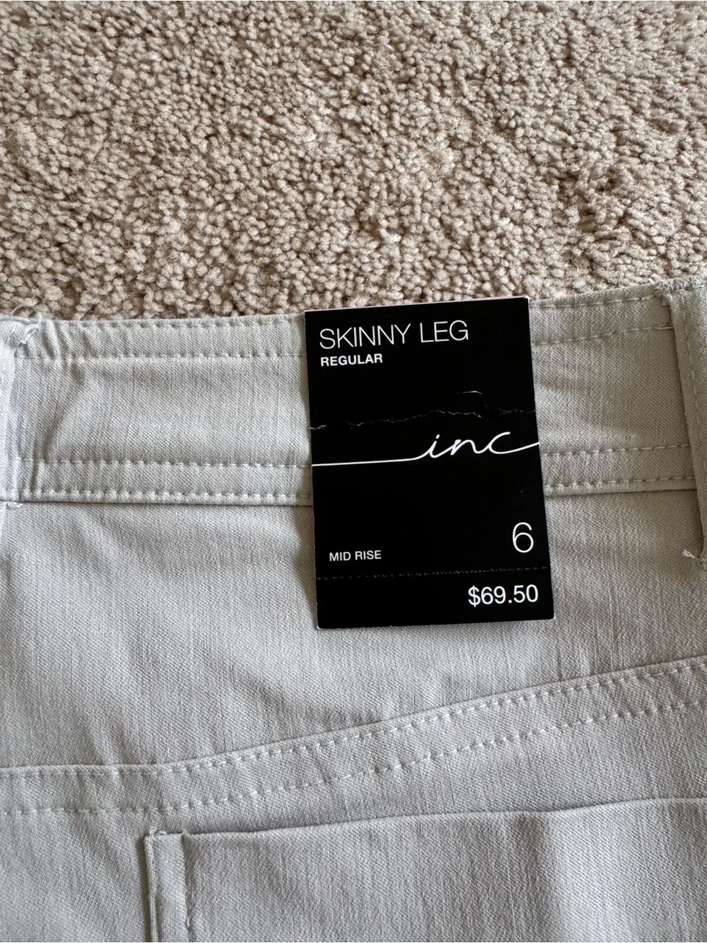 INC International Concepts Women's Button-Fly Skinny Leg Beige Pant